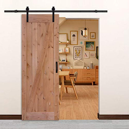 LUBANN 30 in. x 84 in. Urban Style Framed Z-Brace Barn Door Unfinished Hardwood Knotty Alder Solid Wood Dissembled Barn Door Slab with Hardware - size: 30X84 Z Brace