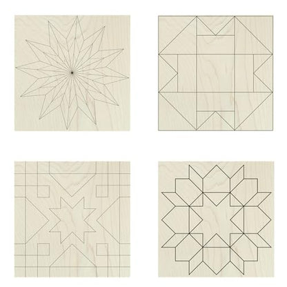 9" Barn Quilt Kit Set of 4 | Starburst, Aesthetic, Cottage Chic Star, Swoon - size: 9 inches (set of 4), style: Starburst, Aesthetic Triangles, Cottage Chic Star, Swoon