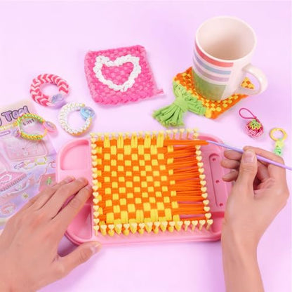 Souroyea Weaving Loom Kit Toys, 6-in-1 Friendship Bracelet Craft Making Kits for Kids, Gifts for Girls Ages 5 6 7 8-12, Easy Potholder Loom Knitting Activity for Beginners - color: Purple