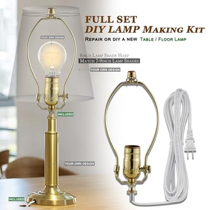 Lamp Making Kit,Make a Lamp or Repair Kit,3-Way Lamp Socket with Matching Cord Lamp Harp Set,Lamp Wiring Kit for Table Floor Lamp,Essential Hardware for DIY Lamp Design or Repair (Gold, 1) - style: Gold