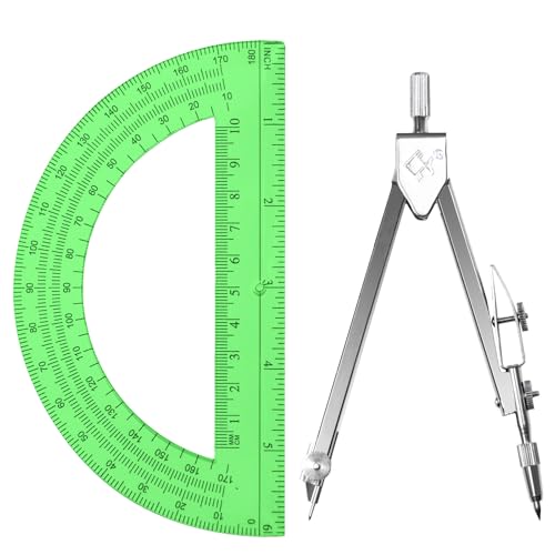 Students Geometry Math Set, Drawing Compass and 6 Inch Protractor - color: Green