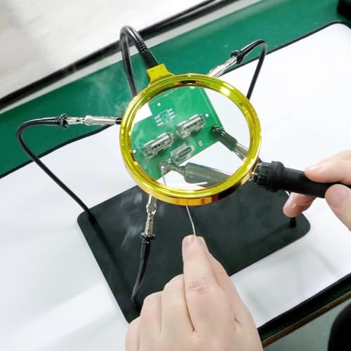 XYK Helping Hands Soldering Station with 3X Magnifying Glass, 4 Flexible Helping Hand Arms Magnifier and Third Hand Soldering Tool for Electronic Repair Soldering Jewelry Crafts - size: Small