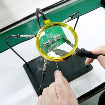 XYK Helping Hands Soldering Station with 3X Magnifying Glass, 4 Flexible Helping Hand Arms Magnifier and Third Hand Soldering Tool for Electronic Repair Soldering Jewelry Crafts - size: Small