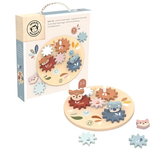 SPEEDY MONKEY Wooden Spin Gear Board | Toddler Spinning Gears Toy Playset - color: Gear Toy