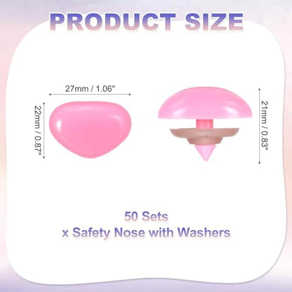 MECCANIXITY 50set 22mm Large Plastic Triangle Safety Noses Pink with Washer for Crochet Stuffed Animal Doll Craft Puppet Plush Toy Bear - color: Pink, size: 22mm