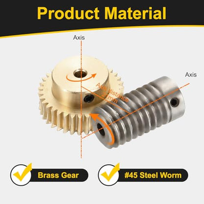 uxcell Worm Gear Set 35T 0.8 Module 1:35 Reduction Rate, Right Rotation Drive Gear Box Wheel Reduce Transmission Part (Brass Gear-4mm Bore, 1045 Steel Rod 5mm Bore) - size: Gear-4mm, Rod-5mm Bore, style: 0.8M-35T