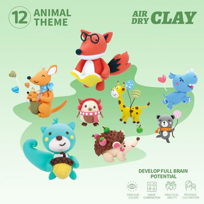 LOUFOR Air Dry Clay Kit -12 Animals Modeling Clay for Kids Arts and Crafts - color: #03White- Cute Pet Academy
