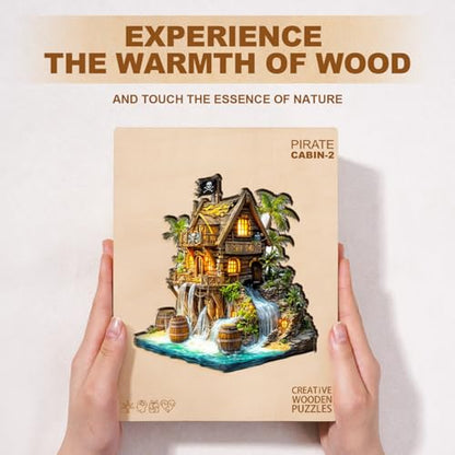Wooden Puzzles for Adults Pirate Cabin Puzzles 150 Pieces Wood Puzzles Adults Gifts 11.4 * 11in - color: Pirate Cabin, size: Medium