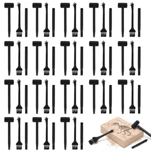 60 Pcs Dig Kit Tools: Black Plastic Hammers, Chisels, Brushes