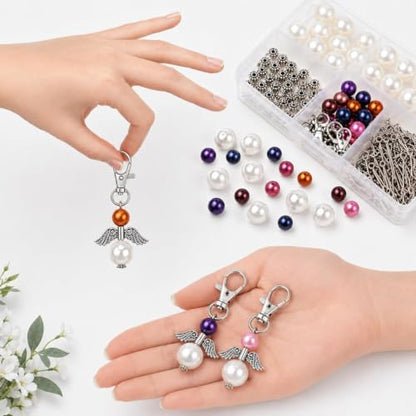 Metacipher 180Pcs DIY Angel Keychain Making Kit with Beads and Pliers ﻿ - color: White Pearl
