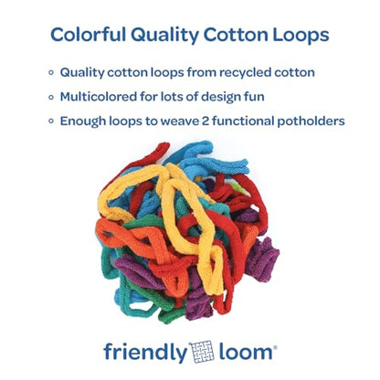 Friendly Loom 7” Traditional Potholder Weaving Kit | Sturdy Metal Loom and Quality Cotton Weaving Loops in Rainbow Colors | Complete Kit to Weave 2 Functional Potholders | Made in the USA