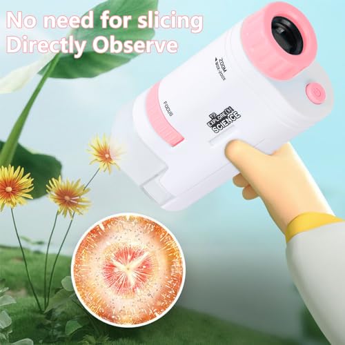 Microscope Pocket Handheld Miniscope 80X-200X Portable Microscope with LED Light for Learning Education Exploring (Pink)
