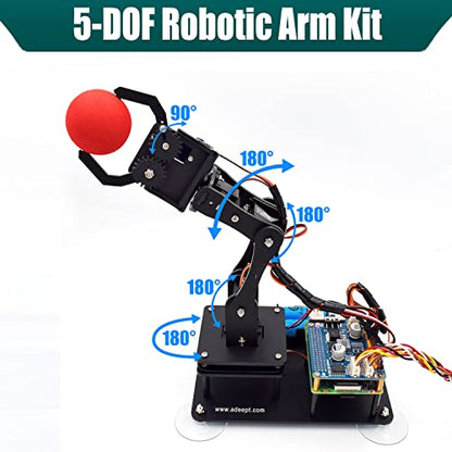 Adeept 5-DOF Robotic Arm, Programmable STEM Coding DIY Kit for Raspberry Pi - color: Black