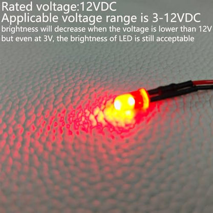 Gebildet 50pcs 3V-4.5V-5V-6V-7.5V-9V-12VDC 5mm Red LED Lights Emitting Diodes, 12VDC Prewired 7.9 Inch V LED Light Diffused Colored Lens Small LED - color: Red-5mm-12V