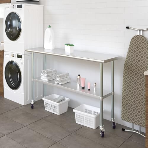 AmGood 18 in. x 60 in. Stainless Steel Work Table with Wheels | Metal Kitchen Food Prep Table | NSF - size: 60 in. Long x 18 in. Deep with Wheels