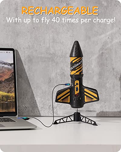 SainSmart Jr. Rocket Launcher for Kids, 200 Feet of Flight Altitude, Motorized Air Rocket with Parachute, Self-Launching Outdoor Toy with Safely Land, Black - style: Classic Black