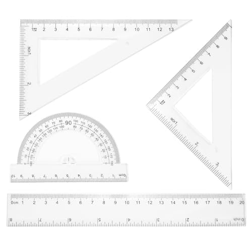 HARFINGTON 4pcs Triangular Ruler Set 20cm Plastic Metric Inch Geometric Protractor Triangle Engineering Scale Drafting Ruler Kit for Office Home - size: 20cm