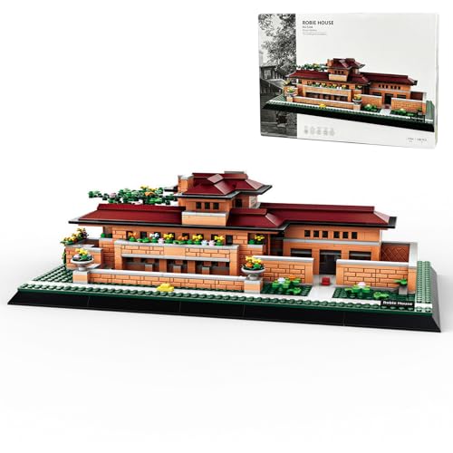 Robie House Building Block Set 1182 Pcs Authentic Prairie School Architecture Model Kit for Adults Teen Classic Chicago Famous Landmark Construction Project Home Office Desk Decor Display Gift - color: Maroon