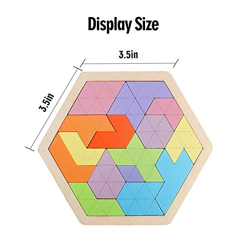 Wooden Hexagon Tangram Puzzle, STEM Educational Brain Teaser for All Ages - style: Puzzle 3- Pink