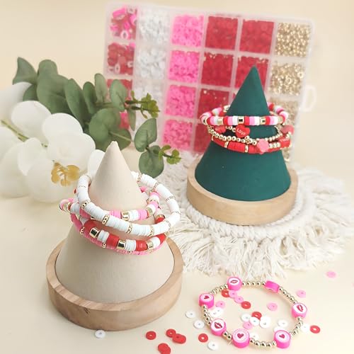 MIIIM Red Clay Bracelet Kit - Heishi Beads, Clay Charms, Gold Spacer Beads - Jewelry Making & Friendship Bracelet Kit for Valentine's Day, Crafts, Raves, Gifts - color: Red