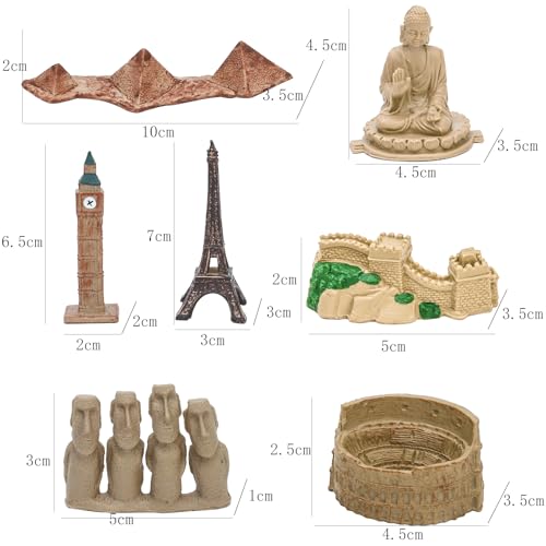 ONEST 7 Pieces Mini World Building Model Playsets Famous Architecture Figurines - style: F Set