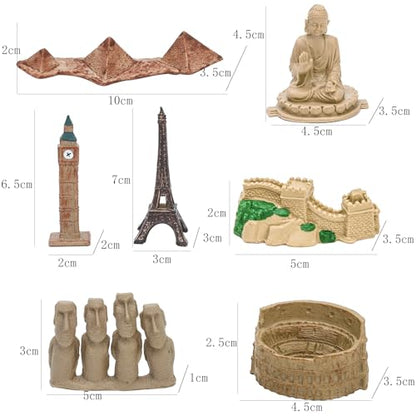 ONEST 7 Pieces Mini World Building Model Playsets Famous Architecture Figurines - style: F Set