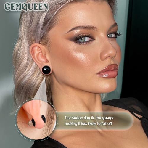 GEMQUEEN 24 Pcs 0.5mm Increments Glass Ear Stretching Kit Hypoallergenic - color: Black, size: 16mm(5/8'') | 2pcs