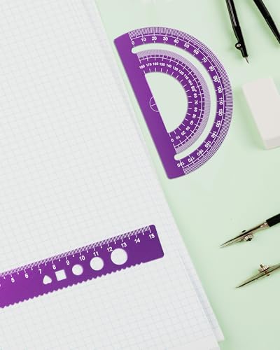 5 Pcs Metal Geometry Set, Math Drafting Ruler Kit- Aluminum Triangle Rulers, Protractor, 8 Inch and 6 Inch Drawing Ruler, Measuring Tool for School and Office Supplies (Purple) - color: Purple