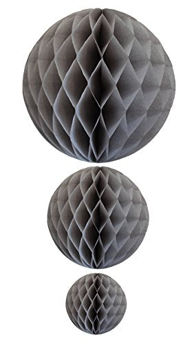 Gray Honeycomb Balls, Set of 3 (12 inch, 8 inch, 5 inch) - color: Gray