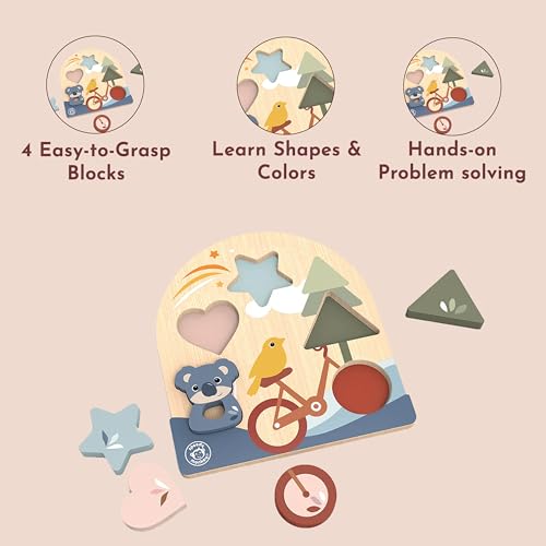 SPEEDY MONKEY Wooden Early Learning Puzzle | 4-Piece Shape Sorter Playset - color: Early Learning Puzzle