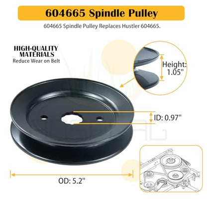 601804 Spindle with 604665 Pulley for Hustler Raptor SD 48" Decks - size: 1x601804D