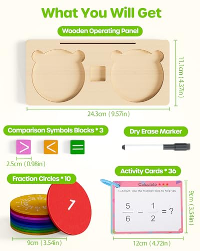 D-FantiX Wooden Fraction Educational Puzzle, Fraction Manipulatives Set