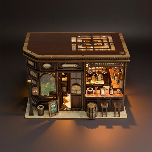 Corner Tavern Book Nook Kit, 3D Wooden Puzzle DIY Miniature House with Warm LED Light, Aesthetic Bookshelf Insert Decor for Adults & Teens - style: Corner Tavern