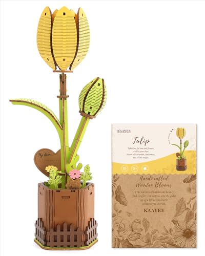 Kaayee 3D Wooden Flower Puzzles Tulip, Wood Flowers Craft for Adults - color: Tulip