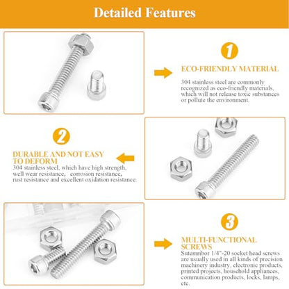 57 Pieces 1/4-20 x 1/2", 3/4", 1", 1-1/4", 1-1/2", Hex Socket Head Cap Screws Nuts Assortment Kit - size: 1/4"-20, style: Socket Head