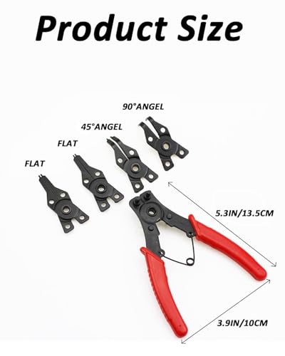 Snap Ring Pliers, Hosrnovo 4 In 1 C Clips Removal Retaining Set for Automotive and Engine Repair, Interchangeable Jaw Head 45 90 and 180 Degree Angled Jaws