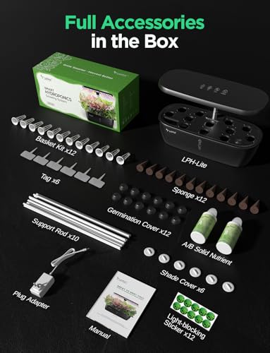 LETPOT LPH-Lite Hydroponics Growing System, 12 Pods Smart Herb Garden Kit Indoor, Indoor Garden, APP & WiFi Controlled, with 24W Growing LED, 5.5L Water Tank, Pump System, Automatic Timer - size: 12 Pods-Black