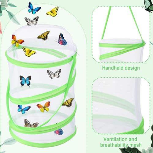 Sherr 12 Pack Butterfly Habitat Cage, 9"x11" Pop-up Mesh Butterfly Net Terrarium, Reusable Caterpillar Raising Kit, Portable Bug Catcher Enclosure for Transporting and Raising Critter (Green) - color: green