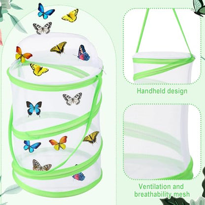 Sherr 12 Pack Butterfly Habitat Cage, 9"x11" Pop-up Mesh Butterfly Net Terrarium, Reusable Caterpillar Raising Kit, Portable Bug Catcher Enclosure for Transporting and Raising Critter (Green) - color: green