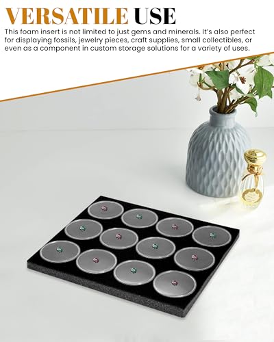 Novel Box 12 Large Gem Jars with Black Foam Gemstone Tray 7.8X7.8X0.75 - color: Black Foam Liner with 12 Gem Jars