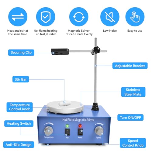 Vevitts 1000ml Magnetic Stirrer Hot Plate Magnetic Mixer Stir Plate Lab Stirrers 2400 RPM 100°C Stirring Bar