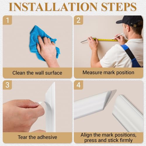 4 Set Peel and Stick Wall Molding Trim Kit, Premade Wainscoting Panels, White Pre Cut Wall Panels for Interior Wall Decor, DIY Home Decoration Picture Frame (12 x 24 Inch)