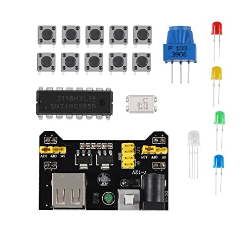 DORHEA Electronics Component Fun Kit with Power Supply Module, Jumper Wire, Precision Potentiometer, Resistor, Breadboard, Capacitor, LED, Potentiometer Compatible with Raspberry Pi