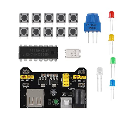 DORHEA Electronics Component Fun Kit with Power Supply Module, Jumper Wire, Precision Potentiometer, Resistor, Breadboard, Capacitor, LED, Potentiometer Compatible with Raspberry Pi