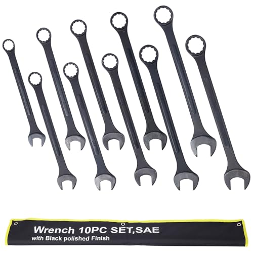 SAE Jumbo Combination Wrench Set, Extra Large 10 Piece 1-5/16'' to 2'' Open-End Wrench Set for Large Vehicles, Black Oxide Finish - color: Sae - 10 Piece
