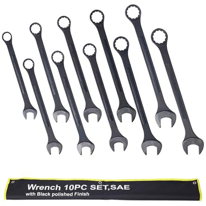 SAE Jumbo Combination Wrench Set, Extra Large 10 Piece 1-5/16'' to 2'' Open-End Wrench Set for Large Vehicles, Black Oxide Finish - color: Sae - 10 Piece