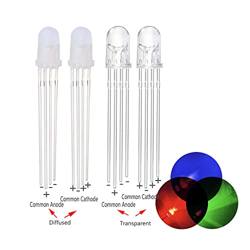 100pcs 5mm RGB LED Emitting Diode Micro Indicator Red Green Blue Multicolor Common Anode Cathode DIY PCB Circuit Bulb (5mm Transparent Cathode RGB 100pcs) - color: 5mm Transparent cathode RGB 100pcs