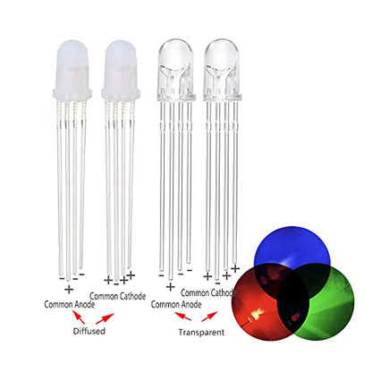 100pcs 5mm RGB LED Emitting Diode Micro Indicator Red Green Blue Multicolor Common Anode Cathode DIY PCB Circuit Bulb (5mm Transparent Cathode RGB 100pcs) - color: 5mm Transparent cathode RGB 100pcs
