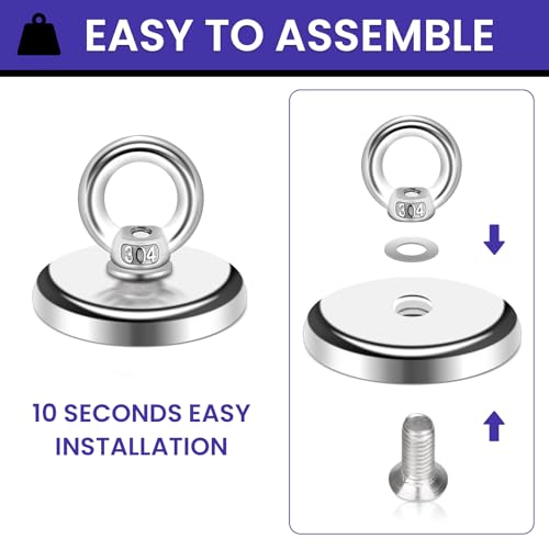 MIKEDE Strong Neodymium Fishing Magnets 12 Pack 60 lbs(27KG) Pulling Force - size: 0.98"(25 mm) -60lbs