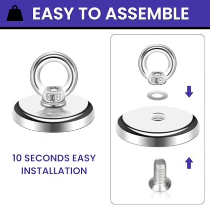 MIKEDE Strong Neodymium Fishing Magnets 12 Pack 60 lbs(27KG) Pulling Force - size: 0.98"(25 mm) -60lbs